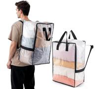 TAILI Borsa da trasloco tipo zaino, manici e cerniere resistenti, contenitore per vestiti, sacchi per la biancheria, imballaggio, viaggi, indispensabile per traslochi (trasparente, confezione da 2)