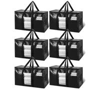 TAILI Borse Extra-large per Traslochi, Moving Bags, 6 Pack, Nere | Borse Trasporto Robuste e Salvaspazio con Cerniera per Vestiti, Contenitori per Cambio di Stagione, Alternativa a una Scatola