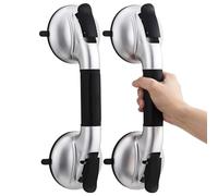 TAILI Maniglie a Ventosa per Bagno, 2 Pack MAX 150 KG, Doccia Maniglia Dotato di Ventose in Gomma Aggiornate, Maniglioni per Piastrelle Strutturate, Maniglie per Anziani, senza Foratura - Nero