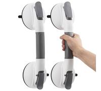 TAILI Maniglie a Ventosa per Bagno, 2 Pack MAX 150 KG, Doccia Maniglia Dotato di Ventose in Gomma Aggiornate, Maniglioni per Piastrelle Strutturate, Maniglie per Anziani, senza Foratura - Grigio