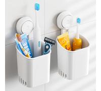 TAILI Porta Spazzolini a Ventosa 2 Pezzi, Montaggio a Parete, Senza Foratura e Trapano, Portaspazzolino per Bagno e Cucina, per Dentifricio Rasoio Pennello da Trucco - Bianca