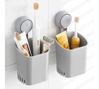 TAILI Porta Spazzolini a Ventosa 2 Pezzi, Montaggio a Parete, senza Foratura e Trapano, Portaspazzolino per Bagno e Cucina, per Dentifricio Rasoio Pennello da Trucco - Grigio