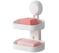 TAILI Portasapone a Doppio Strato per Bagno a Parete, Supporto a Ventosa da 3 kg per Doccia, Cucina, Supporto per Spugna Rimovibile Senza Trapano con Drenaggio Bianco in Plastica