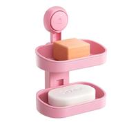 TAILI Portasapone a Doppio Strato per Bagno a Parete, Supporto a Ventosa da 3 KG per Doccia, Cucina, Supporto per Spugna Rimovibile senza Trapano con Drenaggio, Rosa in Plastica