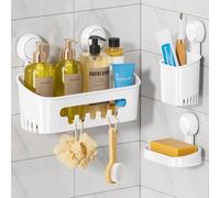 TAILI Portaspazzolino da doccia con ventosa, portasapone e portaspazzolino, senza foratura, rimovibile, organizer da bagno potente e resistente, impermeabile, per bagno e cucina, bianco