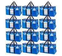TAILI Sacchetti extra large per traslochi, confezione da 12 borse blu resistenti per riporre oggetti con finestra visibile, manici avvolgenti, sacchetti per risparmiare spazio, alternativa alla