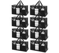 TAILI Sacchetti extra large per traslochi, confezione da 8 borse nere resistenti per la conservazione, manici avvolgenti, sacchetti per riporre oggetti salvaspazio in movimento, alternativa alle