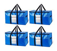 TAILI Sacchi da trasloco extra large, sacchi portaoggetti con cerniera, scatole da trasloco impermeabili con coperchio per vestiti, campeggio, viaggi (confezione da 4,Blu)