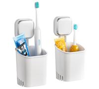 TAILI Supporto per Spazzolino da Denti senza Trapano a Ventosa, Supporto per Spazzolino da Doccia, Organizer per Dentifricio a Parete, Organizer per Rasoi Autodrenante, Stoviglie da Cucina, 2 Pezzi