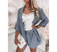 Tailleur completo donna giacca pantaloni 2 pezzi fashion bicolor gessato T069