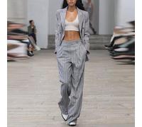 Tailleur Completo Donna Grigio Gessato Slim Fit Giacca Blazer E Pantalone 33127