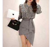 Tailleur completo grigio animalier camicia manica lunga gonna mini corta 4864