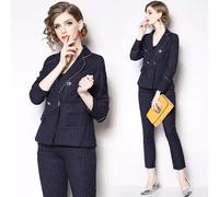 Tailleur Completo Outfit Donna Outfit Ufficio Giacca Blazer Blu Gessato 39160