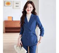 Tailleur Completo Ufficio Donna Outfit Giacca Blazer Blu Gessato Slim Set 33209