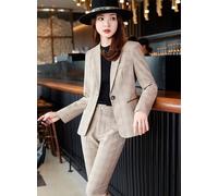 Tailleur Completo Ufficio Outfit Giacca Blazer Beige Scacchi Set 21407