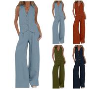 Tailleur Donna Eleganti Completo 2 Pezzi Canotta Senza Maniche con Scollo a V Gilet + Pantaloni a Gamba Larga Tuta Elegante Elastici in Vita Set Pantalone Due Pezzi Completo Donna (02 Orange, XXL)