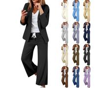 Tailleur Donna Eleganti Curvy Completo 2 pezzi Pantaloni e Giacca Cerimonia Tuta Completa Elegante Business Completi di Pantalone Gamba Larga e Blazer Maniche Lunghe Tinta Unita per Matrimoni e Feste