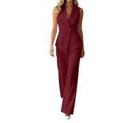 Tailleur Donna Eleganti Estiva Due Pezzi con Gilet Senza Maniche e Pantaloni Dritti Completo Donna Elegante Cerimonia Suits Formale Curvy per Festa Lavoro Ufficio e Occasioni Importanti,Rosso,L