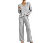 Tailleur Donna Eleganti Tinte Unite - Vestiti Donna Casual, Completo Unico Due Pezzi Dimagranti, Top Manica Lunga Scollo A V E Pantaloni - Adatto per La Primavera E L'autunno n28