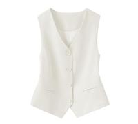 Tailleur Donna,Gilet Completamente Foderato per Costumi Festivi Da Donna, Alla Moda, Senza Maniche, con Bottoni, Scollo A V, Corto, Estivo, Elegante, Sottile, Retrò, Giacca Da Festa, Bianco Panna X