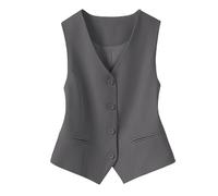 Tailleur Donna,Gilet Completamente Foderato per Costumi Festivi Da Donna, Alla Moda, Senza Maniche, con Bottoni, Scollo A V, Corto, Estivo, Elegante, Sottile, Retrò, Giacca Da Festa, Grigio L