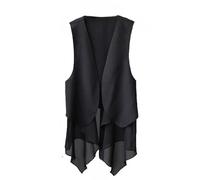 Tailleur Donna,Gilet Estivo In Chiffon Morbido Da Donna, con Scollo A V, Senza Maniche, Leggero, Elegante, Drappeggiato, Aperto Sul Davanti, Formale, Da Ufficio, Casual, Vintage, Cardigan, Nero L