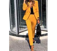 Tailleur elegante ufficio completo donna giallo elegante giacca pantalone 4936