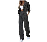 Tailleur Gessato Donna Eleganti 2 Pezzi Gilet e Pantaloni Ufficio e Lavoro Completo Donna Estate Blazer Maniche Lunghe Tuta Elastici in Vita Set di Abiti in Tinta Unita