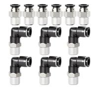 TAILONZ PNEUMATIC Raccordi a gomito e diritti combinati 6MM OD tubo x 3/8 di pollice filettatura BSP da collegare PC6-03+PL6-03(confezione da 12)