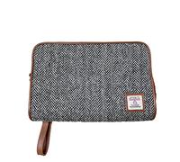 TAILORMAP Harris Tweed - Pochette da uomo in lana e pelle, borsa da polso da lavoro, grande borsa a busta, Grigio