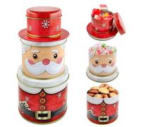 TaimeiMao 3 Contenitori Natalizi per Biscotti a Forma di Babbo Natale | In Metallo, a Tre Piani, per Dolci e Cioccolatini, per l'Inverno, l'Avvento, Natale