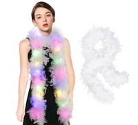 TaimeiMao Boa Piume Bianco,Carnevale Boa Piume Donna 2m con 20 LED,Boa Bianco Deluxe, per Carneval,Halloween,Cosplay,Natale,Decorazione di Federboa Christmas Tree