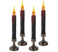 TaimeiMao Candele a LED per Halloween, 4 pezzi, per halloween,Senza Fiamma, con Candelabro, per Halloween, a Batteria, per Interni ed Esterni