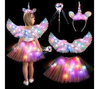 TaimeiMao Costume Unicorno Bambina,Ali Luminose Bambina,Gonna Da Bambina Unicorna,Vestito Da Principessa Con Cerchietto Unicorno,unicorno Bambina 3 Anni Regalo, 60CM