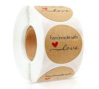 TaimeiMao Etichette Autoadesivo Kraft, handmade with love,Round etichette adesive Sticker,Personalizzati Rotondi Etichette,Etichetta Adesiva Fatta a Mano per Compleanno, Matrimonio, Regalo Decor