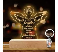 TaimeiMao Luce Notturna a LED con Angelo Regalo per Battesimi con Portachiavi Angelo Custode Regalo di Battesimo per Bambino Luce Notturna dell'Angelo Regalo di Comunione per Bambini