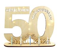 TaimeiMao Regalo in denaro per 50 compleanno, in legno, per compleanno, con catena luminosa a LED, per donna e uomo, per matrimonio, anniversario, decorazione da tavolo, 1974-2024, per famiglia e