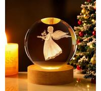 TaimeiMao Sfera di Cristallo 3D Luce Notturna per Bambini a Forma di Sfera in Vetro, Lampada da Notte con Base in Legno, 6 cm, Lampada da Tavolo Decorativa in Cristallo LED