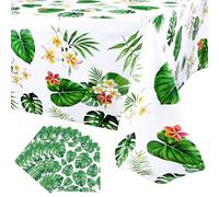 TaimeiMao Tovaglie Hawaiane Luau,Rettangolare con Foglie di Palma Tropicale,Con 20 Tovaglioli a Foglia Tropicale,Decorazioni per Compleanno Hawaiano Luau,86 x 51 pollici