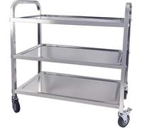 TAIMIKO Carrello da portata in acciaio inox, 3 ripiani con 4 ruote girevoli, 2 di cui frenato, portata fino a 150 kg, carrello per il trasporto adatto per cucina hotel