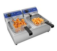 TAIMIKO Friggitrice Professionale Elettrica 2 serbatoi in acciaio inossidabile (10L+10L,olio max 6L+6L,3000+3000W,220-240V,Termostato 60-200 °C)