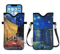 Tainada Custodia a tasca per telefono in neoprene per uomo e donna, con tracolla e cordino da collo, per iPhone 16/15/14 Pro Max, 16/15/14 Plus, Samsung S25, A55, Google Pixel 9 (Van Gogh Café