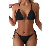 Tainehs - Bikini sexy da donna, con allacciatura al collo, perizoma, due pezzi, a triangolo, costumi da bagno, nero, S