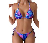Tainehs - Bikini Sexy da Donna, con Allacciatura al Collo, Perizoma, Due Pezzi, a Triangolo, Costumi da Bagno, Fiore Rosa, M