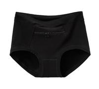 Tainrunse Confortevole biancheria intima morbida ultra-sottile donna antifurto tasca con cerniera a vita alta senza cuciture elasticizzato cotone traspirante di mezza età mamma nonna breve nero L