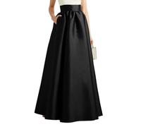 Tainrunse Gonna da donna con orlo ampio svasato a trapezio autunnale in finto raso maxi lunghezza al pavimento tinta unita tasche a vita alta elegante vintage casual oversize lungo, Nero , M
