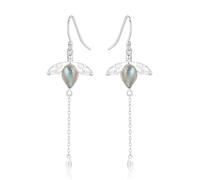 TAIOYHD S925 Sterling Silver Hummingbird Dangle Earrings | Natural Labradorite (Flash Stone) | Artistic Bohemian Jewelry for Women | Hypoallergenic