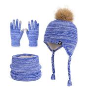 TAIOYHD Set Invernale da 3 Pezzi for Bambini: Berretto in Maglia Foderato in Pile, Sciarpa e Guanti Touchscreen for Bambini dai 4 ai 10 Anni (unisex, for Climi Freddi)(Royal Blue)
