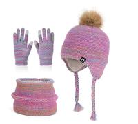 TAIOYHD Set Invernale da 3 Pezzi for Bambini: Berretto in Maglia Foderato in Pile, Sciarpa e Guanti Touchscreen for Bambini dai 4 ai 10 Anni (unisex, for Climi Freddi)(Colorful)