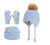 TAIOYHD Set Invernale da 3 Pezzi for Bambini: Berretto in Maglia Foderato in Pile, Sciarpa e Guanti Touchscreen for Bambini dai 4 ai 10 Anni (unisex, for Climi Freddi)(Light Blue)